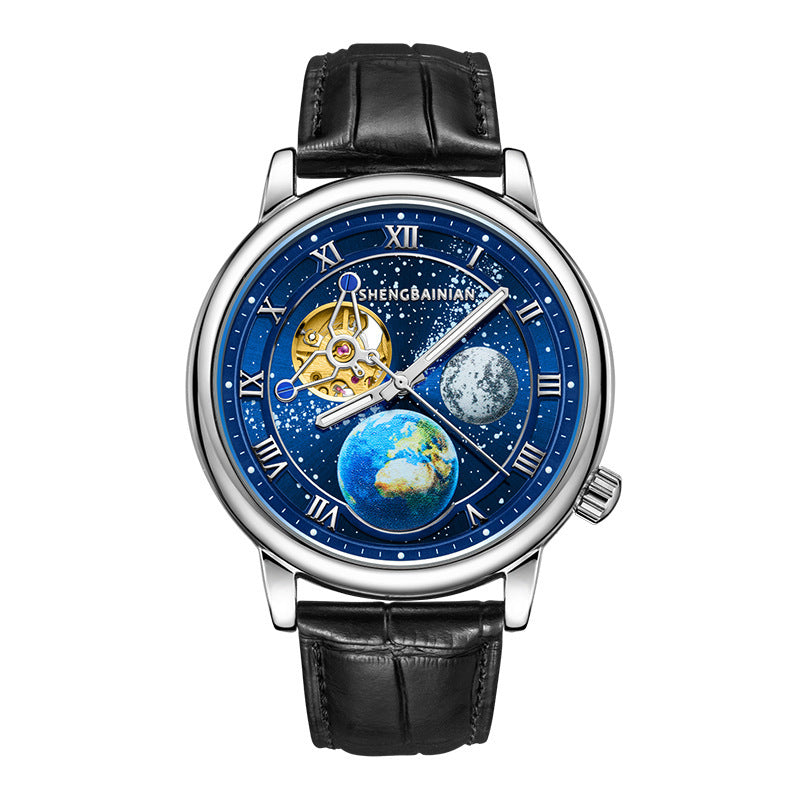 Men’s Luminous Starry Sky Mechanical Watch – Perspective Window, 20M Waterproof, Stylish Leisure Wristwatch