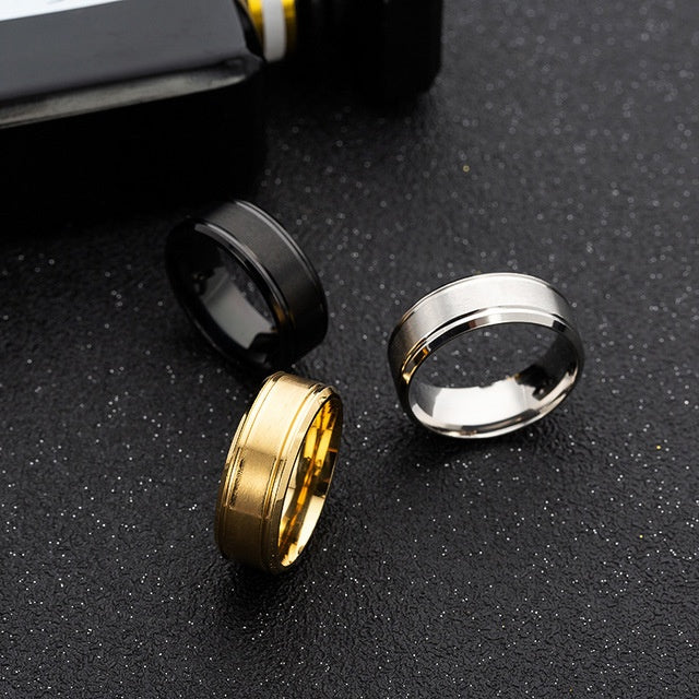 Men’s 8MM Geometric Stainless Steel Ring | Black, Silver & Gold – Unisex Original Design – Adjustable Sizes