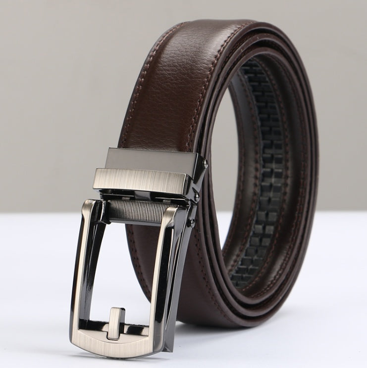 Men’s Adjustable Holeless Leather Belt – Patent Cowhide with Automatic Buckle
