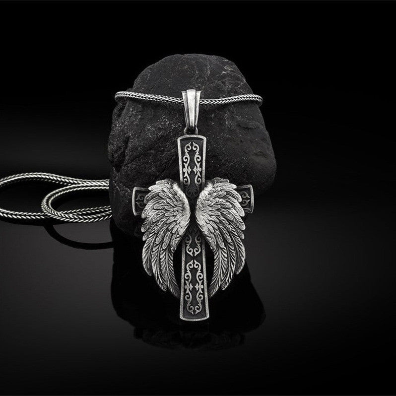 Men’s Fashion Vintage Wing Shape Pendant Necklace – Electroplated Silver Alloy Chain