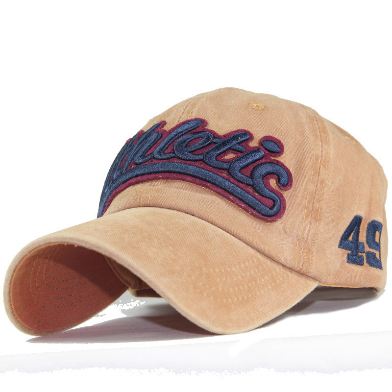 High-Grade Pure Cotton Washed Baseball Cap – Unisex Embroidered Patch Curling Brim Hat