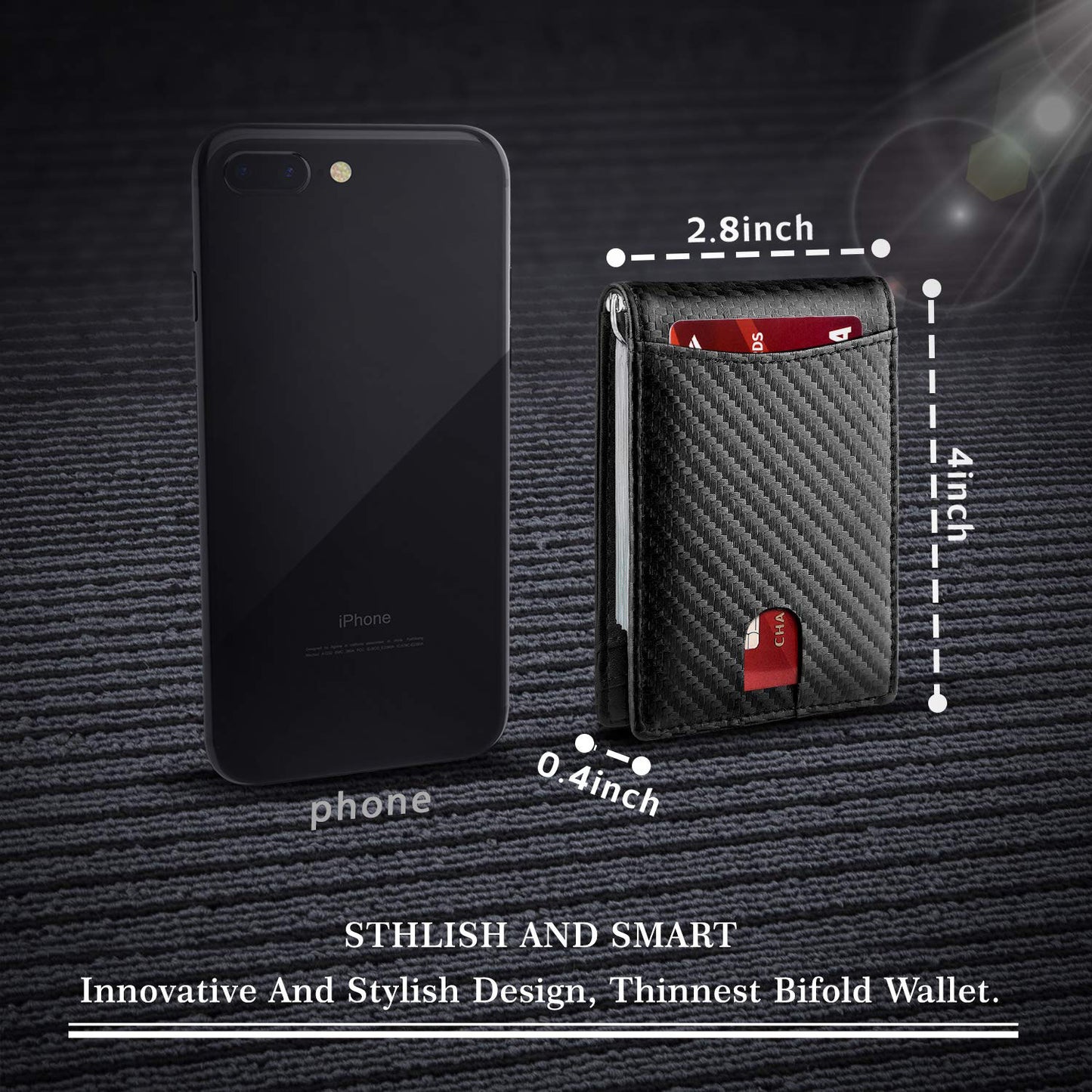 Men’s Anti‑Theft RFID Blocking US Dollar Clip Leather Card Holder – Carbon Fiber Black
