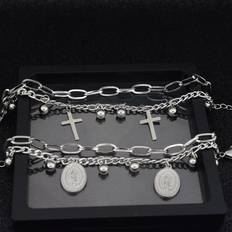 Hip-Hop Double-Layer Titanium Steel Chain Bracelet – Non-Fading Unisex Streetwear Jewelry