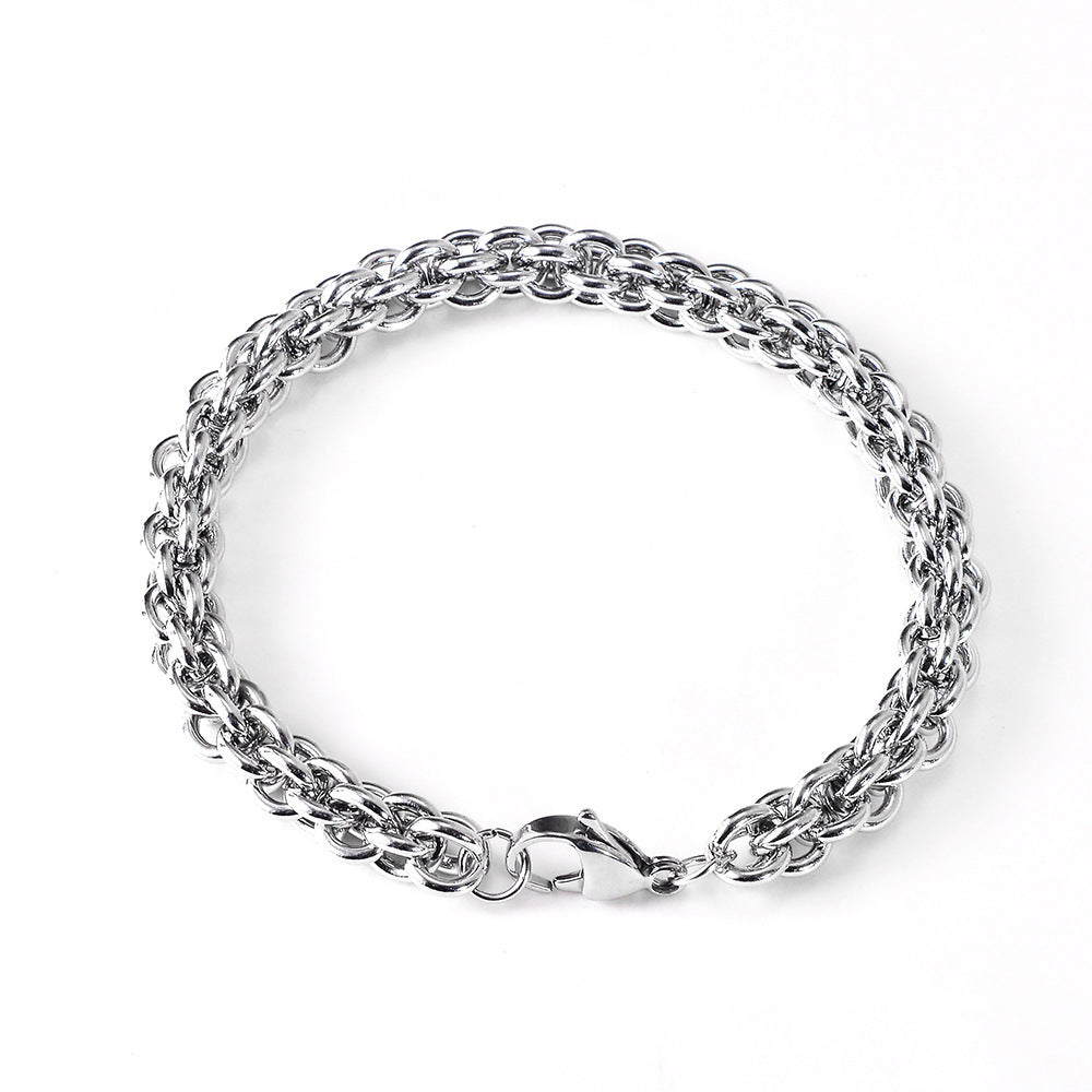 Men’s European & American Titanium Steel Bracelet – Hip-Hop Punk Braided Chain