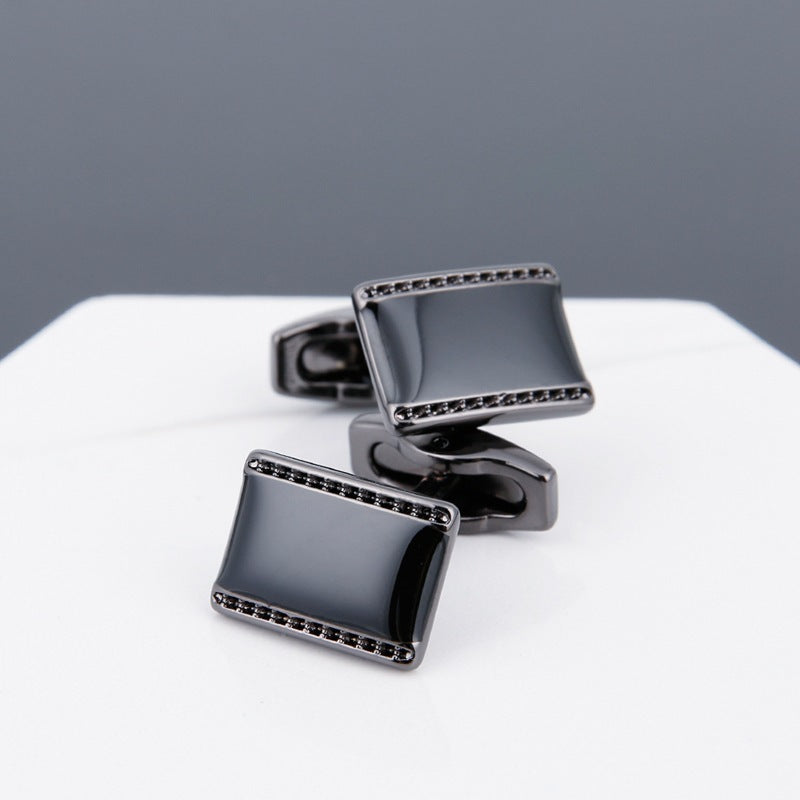 Men’s Black Face Copper Cufflinks – Geometric Grey Electroplated Sleeve Studs for Formal & Business Wear