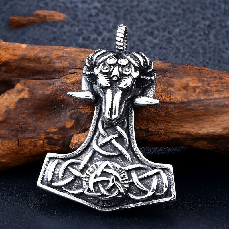 Punk Sheep Head Viking Retro Stainless Steel Pendant – Men’s Titanium Steel Necklace