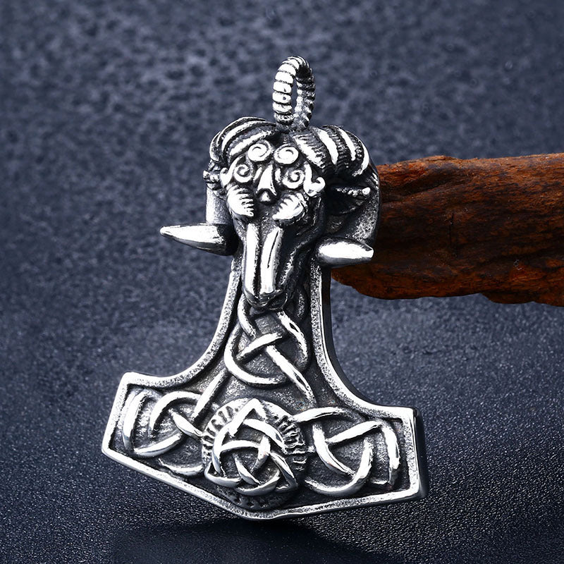 Punk Sheep Head Viking Retro Stainless Steel Pendant – Men’s Titanium Steel Necklace
