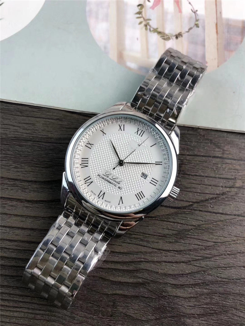 Mens Stainless Steel Belt Watch with Calendar & 24-Hour Display – Genuine Leather Strap