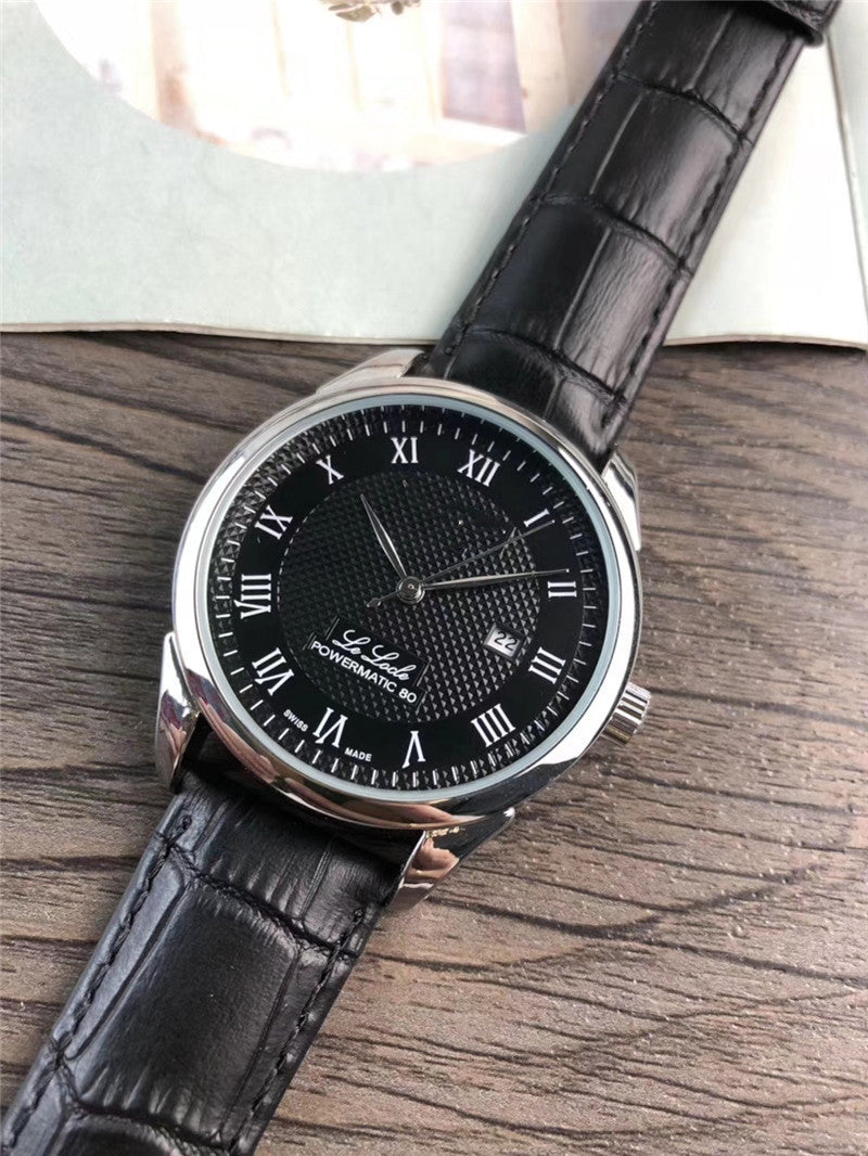 Mens Stainless Steel Belt Watch with Calendar & 24-Hour Display – Genuine Leather Strap