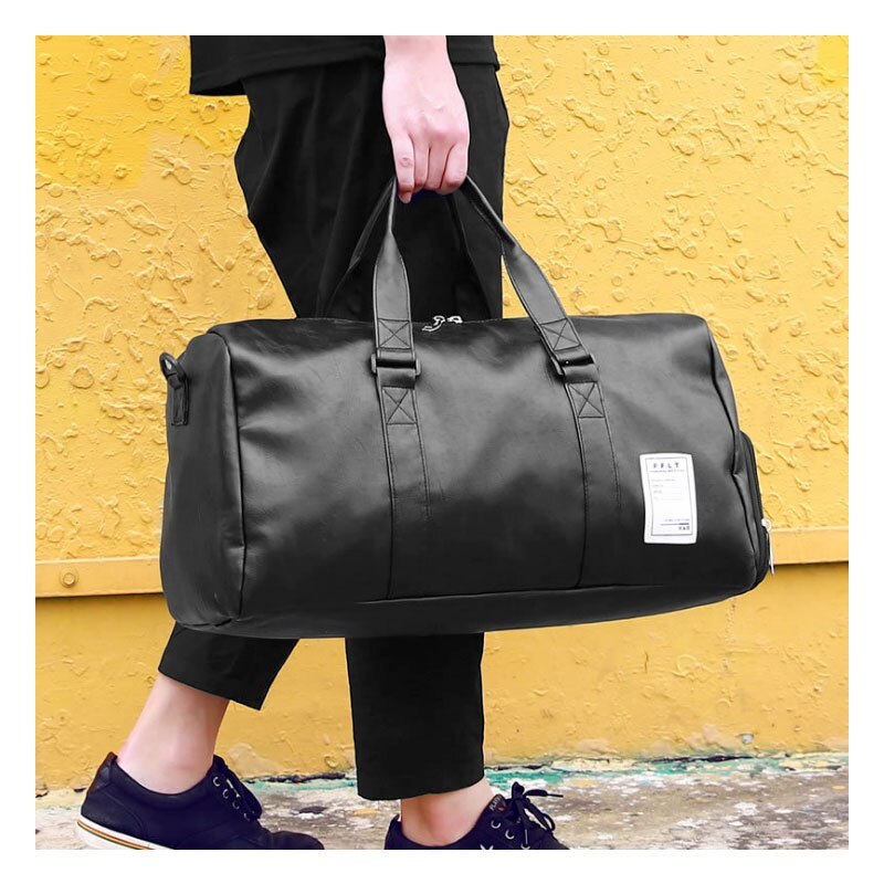 Business-Style PU Leather Sports Gym Bag – Unisex Zipper Duffel (Small & Large)