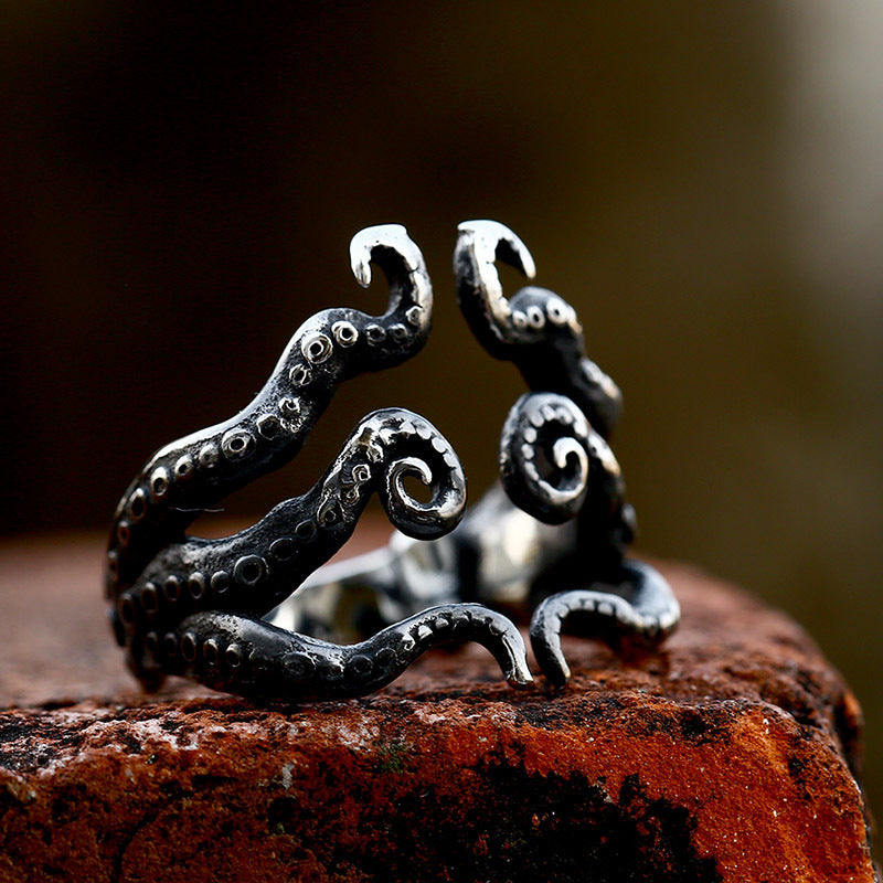 Men’s Fashion Personalized Squid Whiskers Stainless Steel Ring – Bold Nautical-Inspired Statement