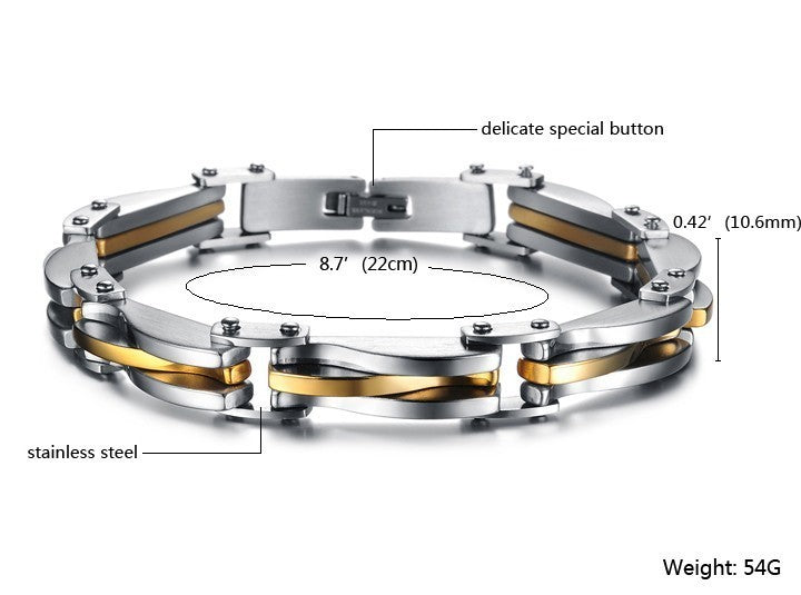 Diamond Texture Men’s Titanium Steel Bracelet – Fashion Geometric Electroplated Bracelet in Silver & Gold