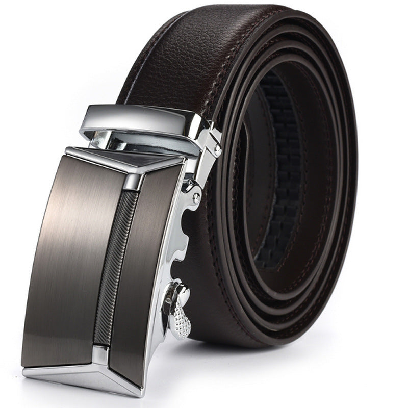 Men’s Business Automatic Belt – Plus Size Double-Skin Leather Belt with Alloy Buckle