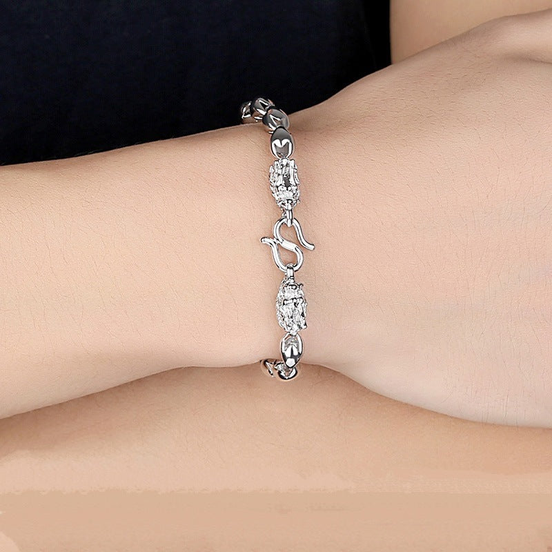 Men's Fashion Silver Dragon Head Bracelet – 20CM Electroplated Stainless Steel Viking Style Jewelry