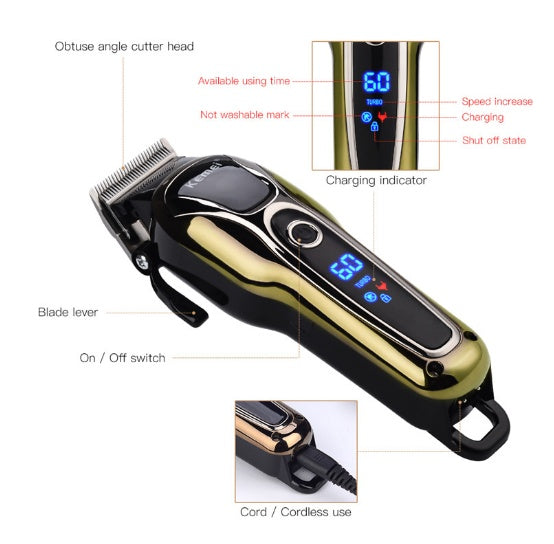 Professional Rechargeable Hair Clipper – 120 Min Cordless Beard Trimmer with 4 Guide Combs & Power Adapter