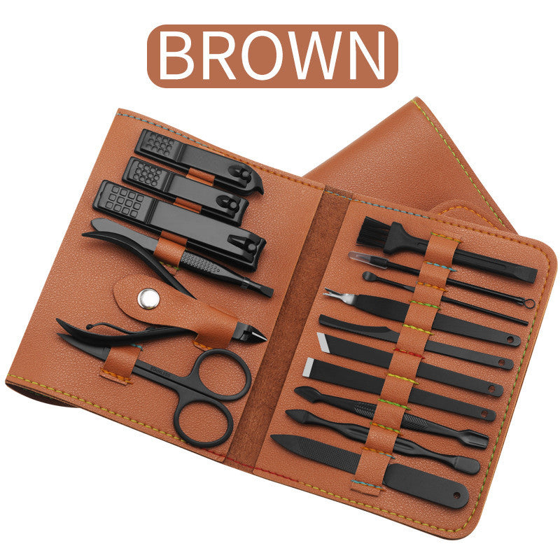 16-Piece Professional Manicure & Pedicure Grooming Kit with PU Leather Case