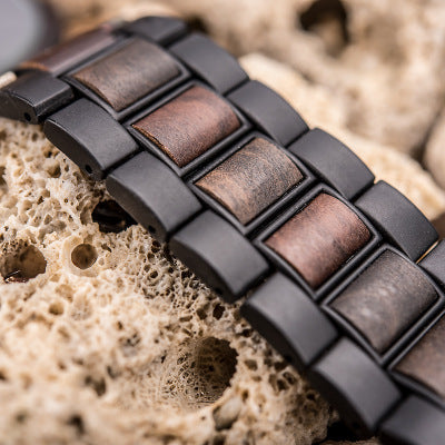 Luxury Men's Wood Chronograph Watch – Quartz Movement, Auto Date, Stainless Steel Strap