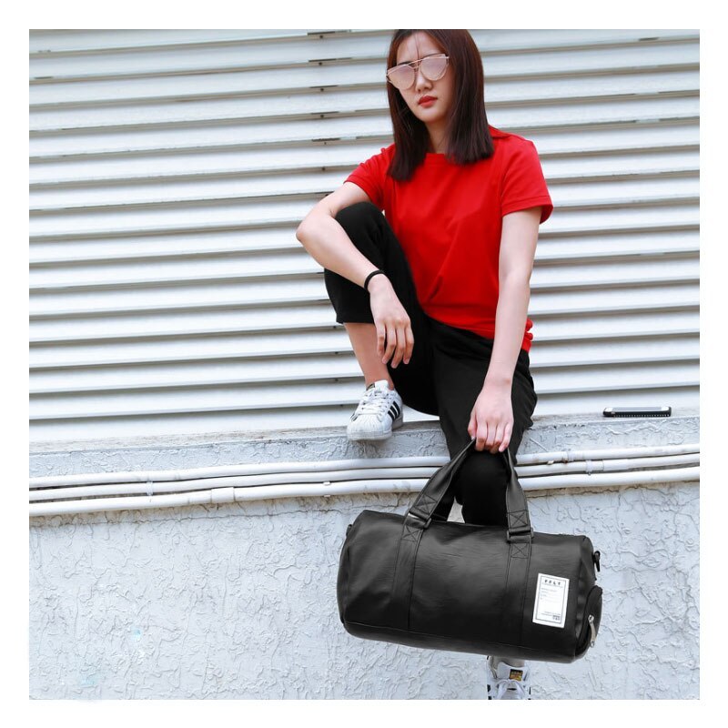 Business-Style PU Leather Sports Gym Bag – Unisex Zipper Duffel (Small & Large)