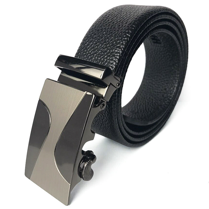 Men’s Microfiber Leather Belt – Scratch-Resistant, Lychee Pattern with Automatic Buckle