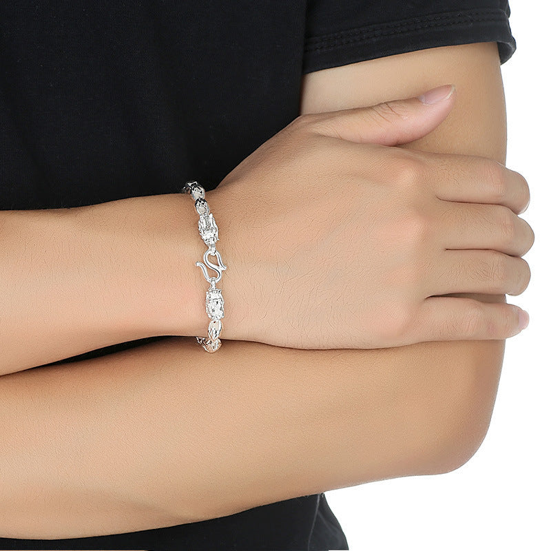 Men's Fashion Silver Dragon Head Bracelet – 20CM Electroplated Stainless Steel Viking Style Jewelry