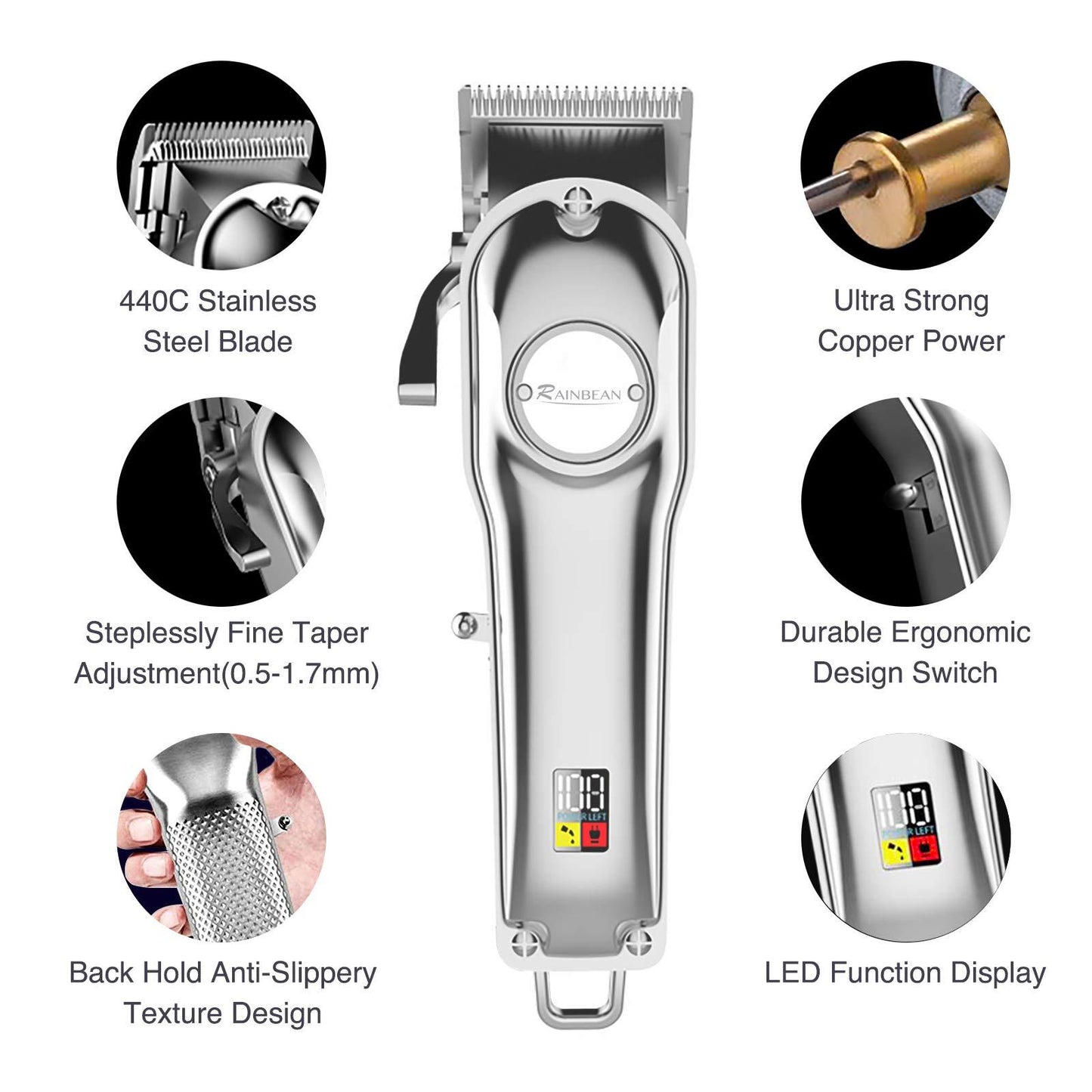 Men Hair Trimmer 3 in 1 – IPX7 Waterproof Cordless Beard & Hair Clipper with LED Display & USB Rechargeable