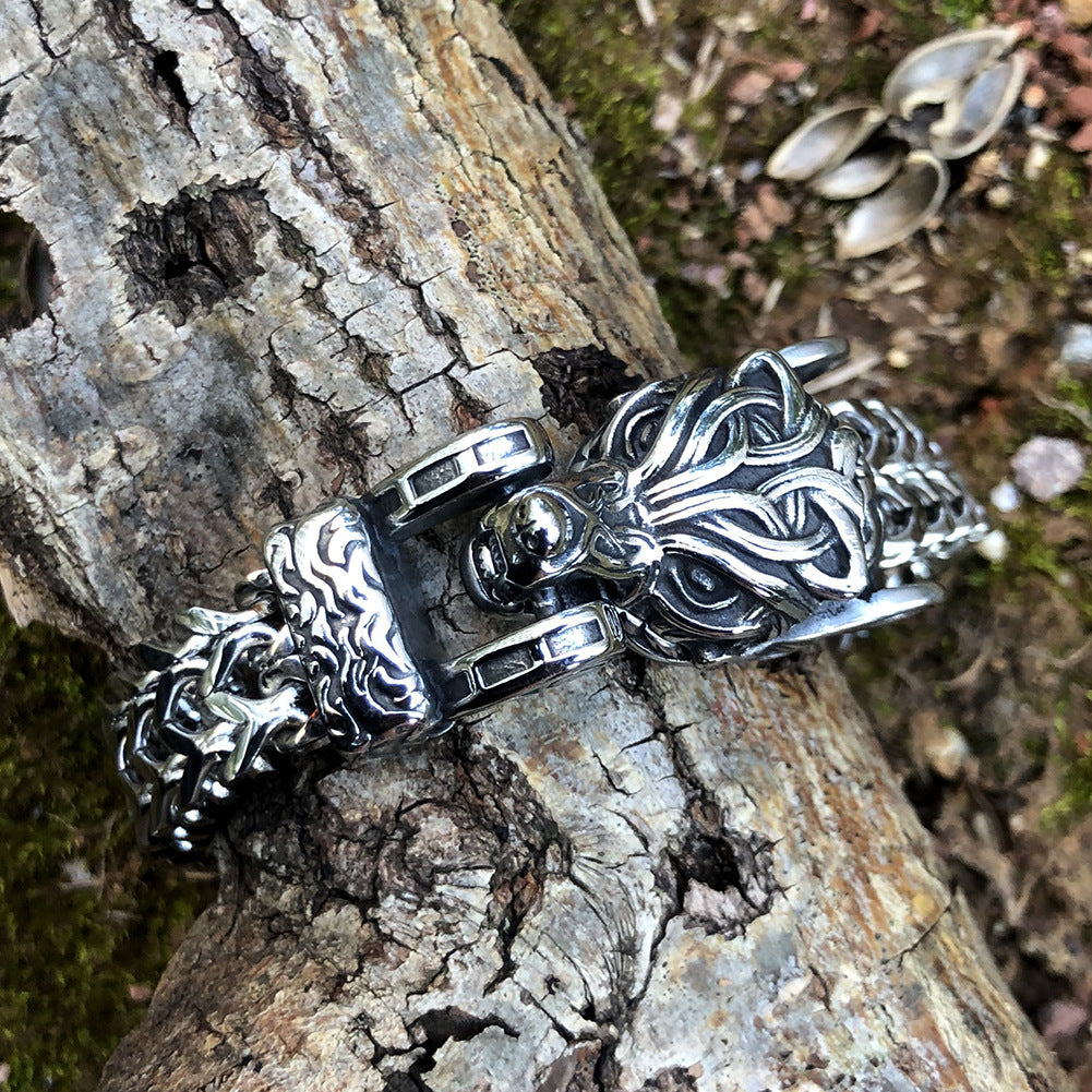 Men’s Vintage Fashion Titanium Steel Viking Bracelet – Electroplated Silver Norse-Inspired Design