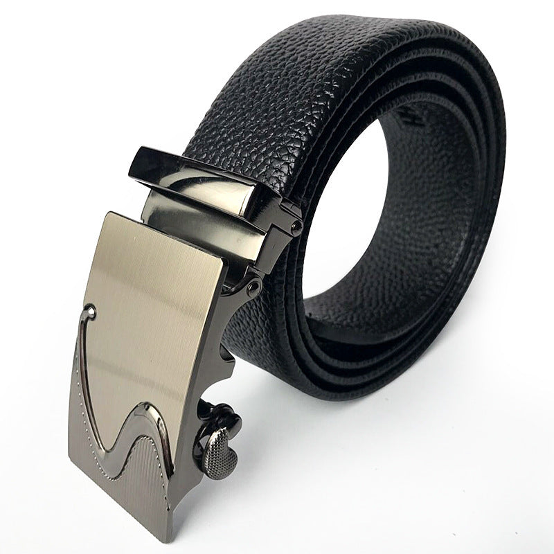 Men’s Microfiber Leather Belt – Scratch-Resistant, Lychee Pattern with Automatic Buckle