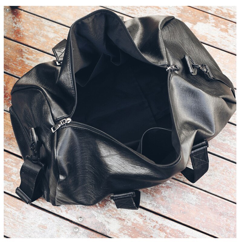 Business-Style PU Leather Sports Gym Bag – Unisex Zipper Duffel (Small & Large)