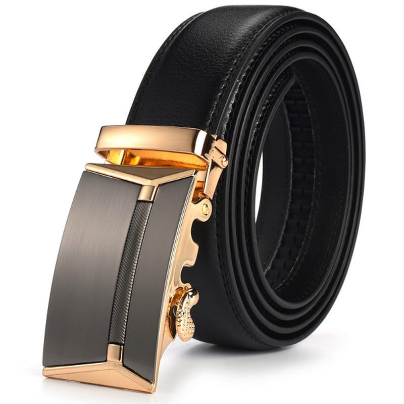 Men’s Business Automatic Belt – Plus Size Double-Skin Leather Belt with Alloy Buckle