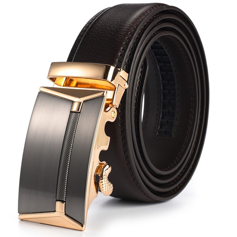 Men’s Business Automatic Belt – Plus Size Double-Skin Leather Belt with Alloy Buckle