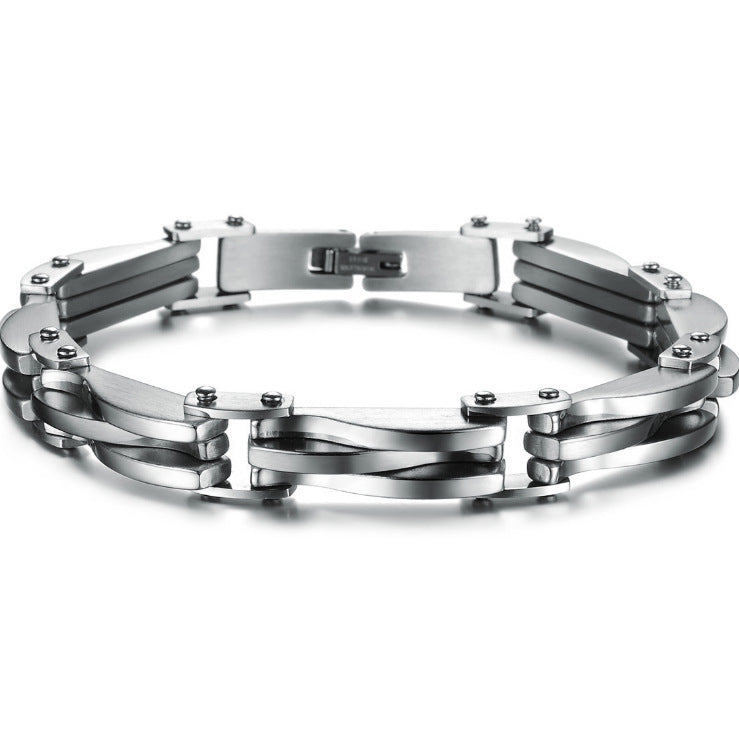 Diamond Texture Men’s Titanium Steel Bracelet – Fashion Geometric Electroplated Bracelet in Silver & Gold