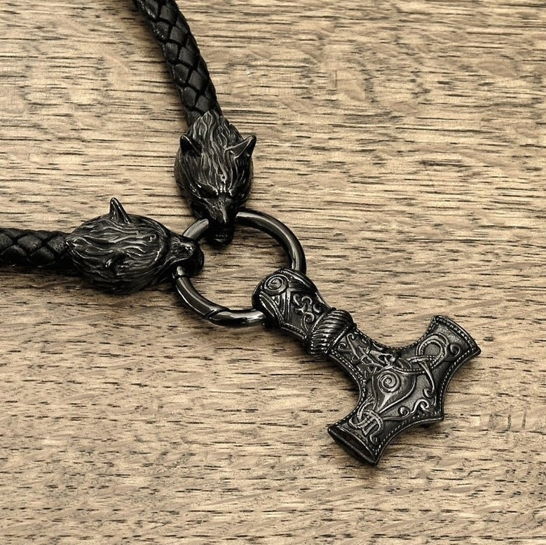Mens Fashion Leather Necklace with Hammer Shape Pendant