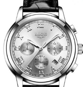 Men’s Leather Casual Sports Watch – Waterproof Quartz Wristwatch with Mineral Glass