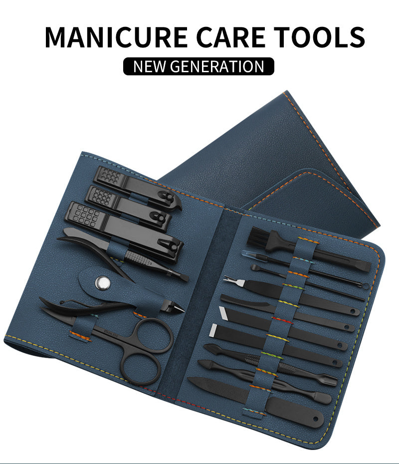 16-Piece Professional Manicure & Pedicure Grooming Kit with PU Leather Case