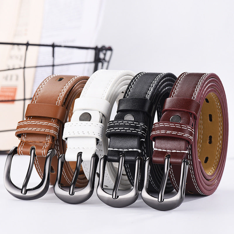 Unisex Hollow Out Thin PU Belt – Two-Line Korean Style All-Match Fashion Belt for Jeans