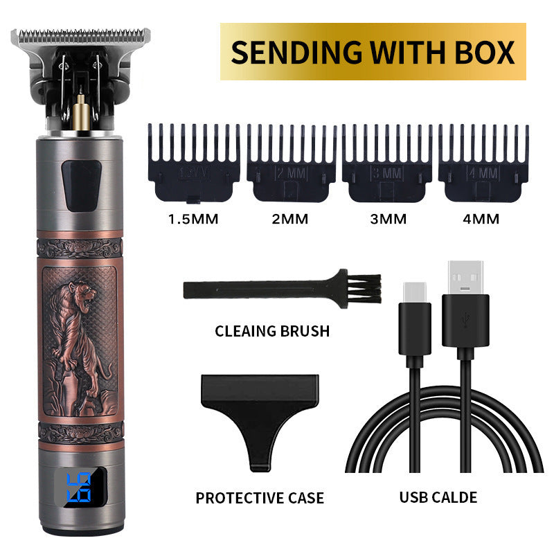 USB Electric Hair Clippers – Rechargeable Titanium Shaver & Beard Trimmer with LCD Display Options
