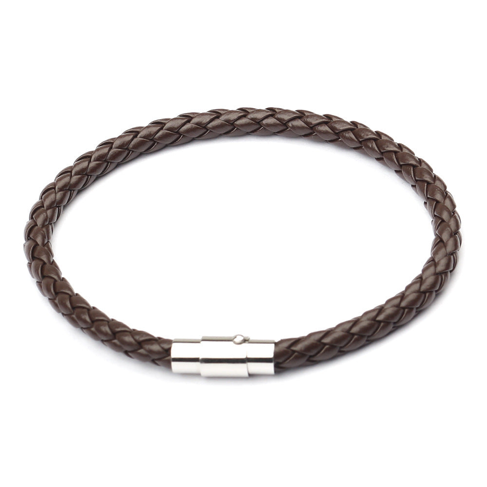 Magnetic Men’s 6-Cord Leather Braided Bracelet – Unisex Fashion with Silver Magnetic Clasp