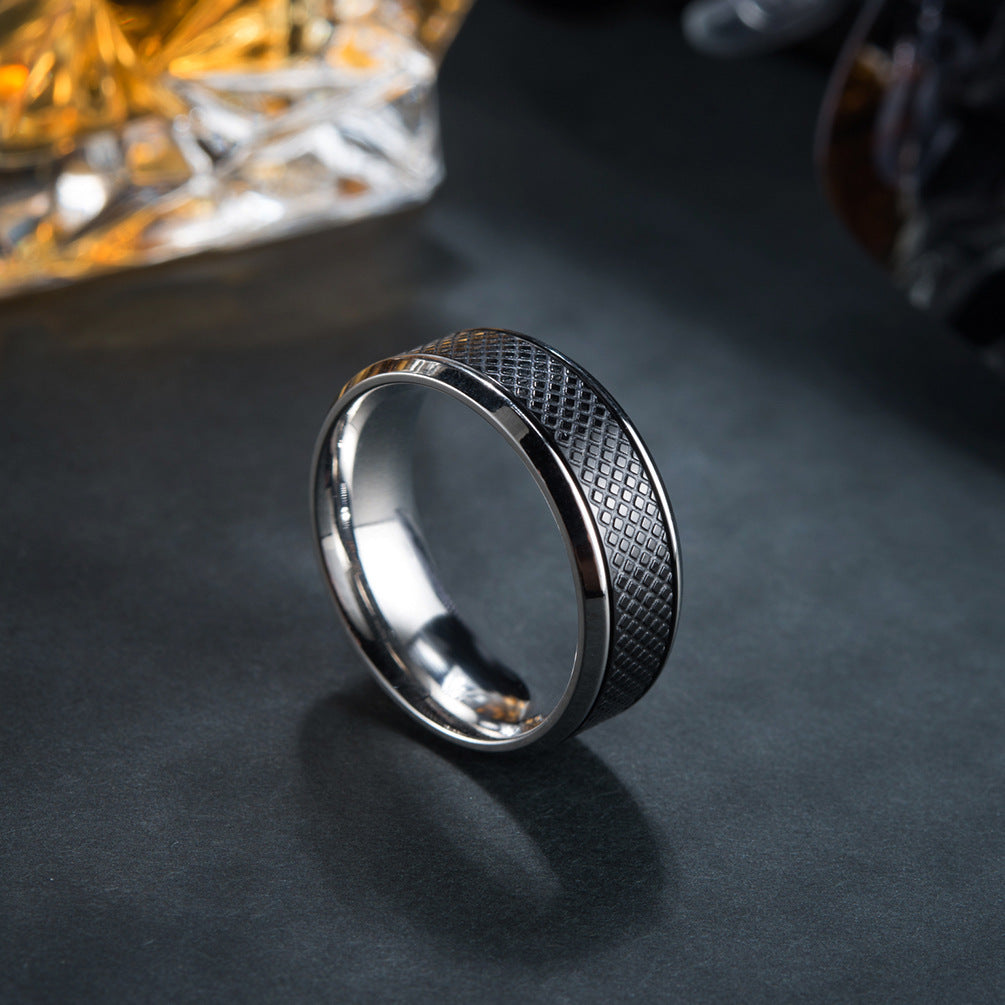 Men's Black Titanium Steel Ring – Stylish Geometric Design for Fashion-Forward Look