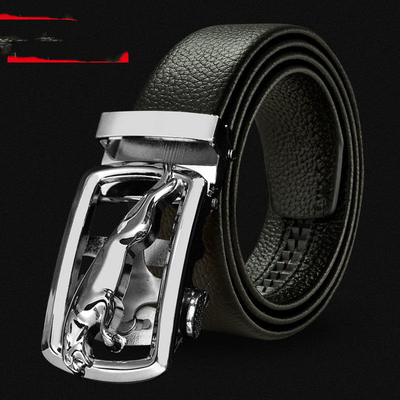 Men’s Microfiber Leather Belt – Scratch-Resistant, Lychee Pattern with Automatic Buckle