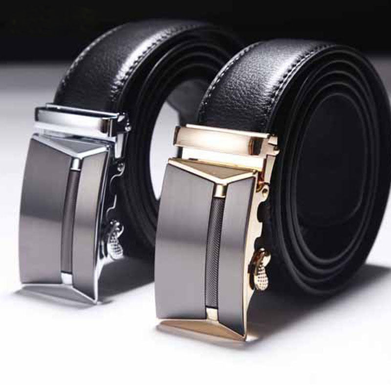Men’s Business Automatic Belt – Plus Size Double-Skin Leather Belt with Alloy Buckle