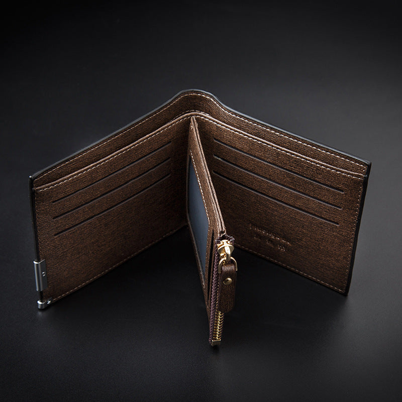 Men’s Short Business Wallet – Embossed PU Leather Plaid Design