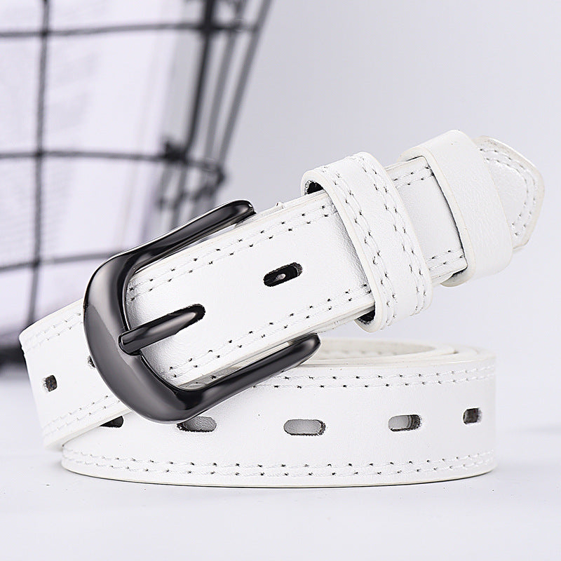 Unisex Hollow Out Thin PU Belt – Two-Line Korean Style All-Match Fashion Belt for Jeans