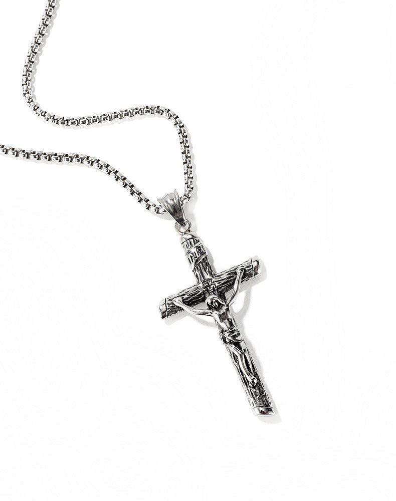 Christian Jesus Cross Pendant Necklace for Men – Classic Religious Titanium Steel Jewelry
