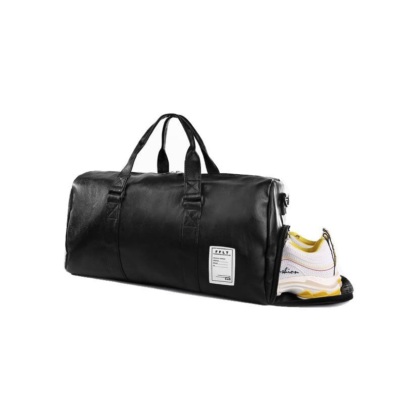 Business-Style PU Leather Sports Gym Bag – Unisex Zipper Duffel (Small & Large)
