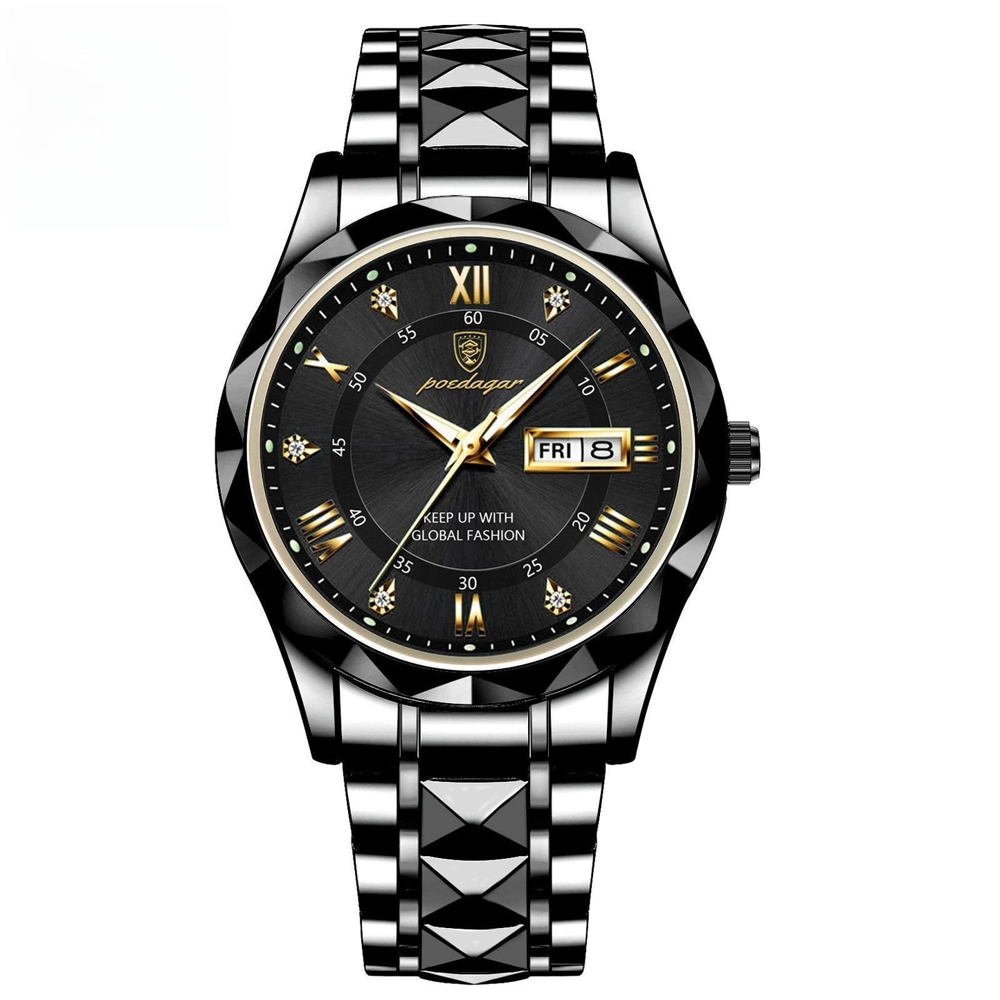 Men’s Waterproof Double Calendar Luminous Quartz Watch – Business Style Stainless Steel Strap