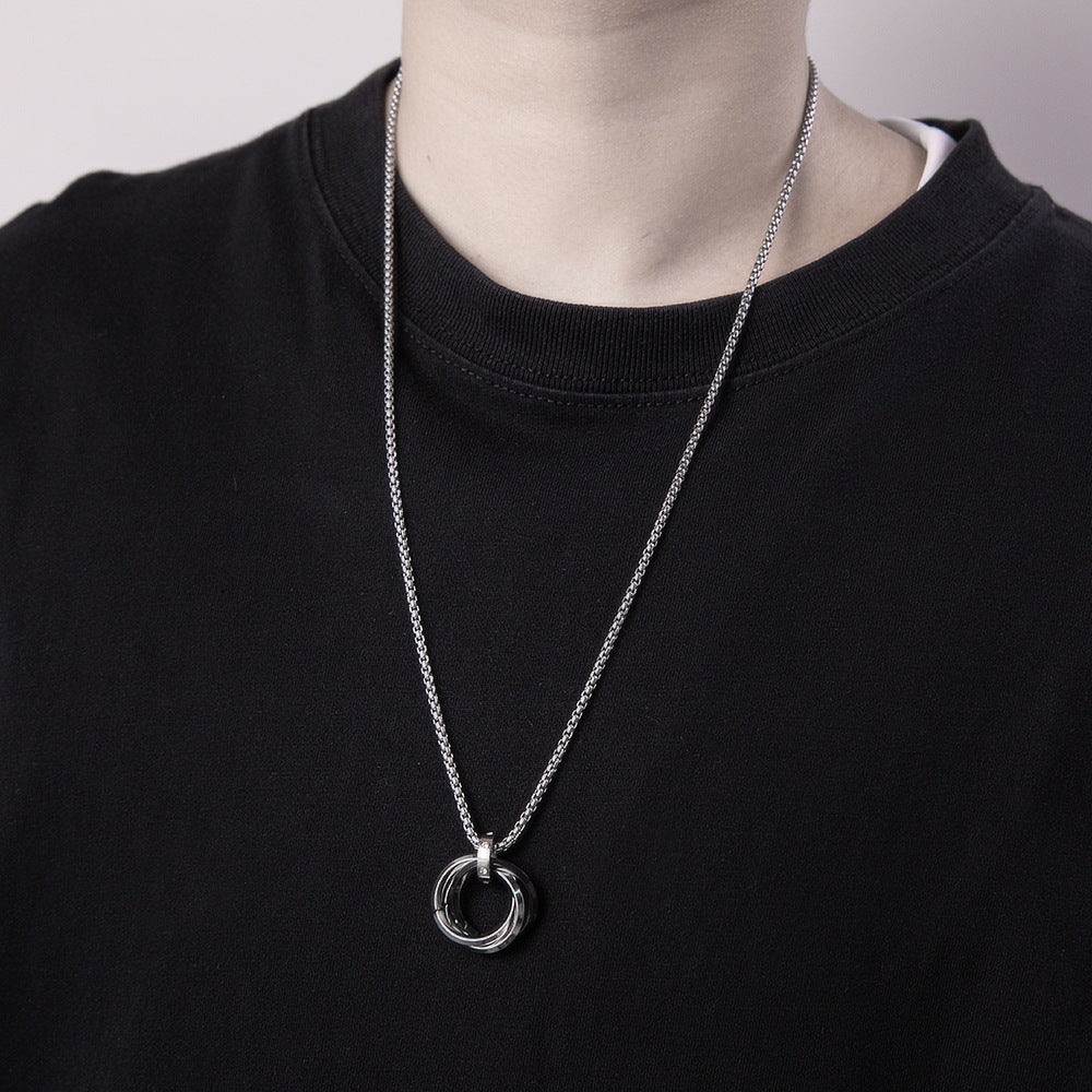 Men’s Fashion Casual Geometric Pendant Necklace – Titanium Steel Electroplated Black, Gold, Blue