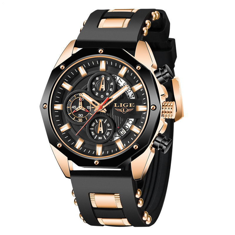 Luxury Sports Men's Quartz Watch – Waterproof Chronograph with Silicone Strap & Date Display | LIGE LG8908