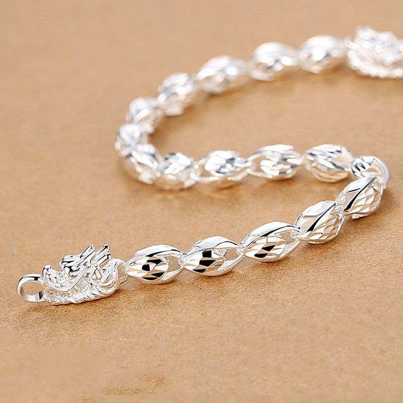 Men's Fashion Silver Dragon Head Bracelet – 20CM Electroplated Stainless Steel Viking Style Jewelry