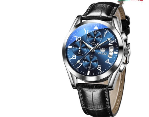 OLEVS Luxury Men’s Waterproof Quartz Watch – Luminous Dial with Leather Strap & Lifetime Warranty Options