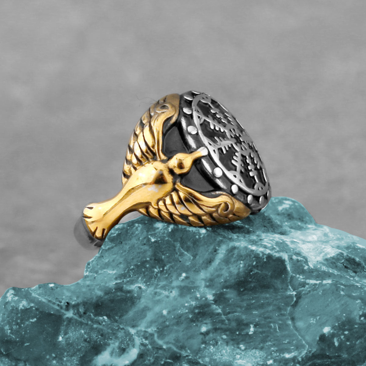 Men’s Fashion Compass Rune Stainless Steel Ring – Viking-Inspired Minimalist Style